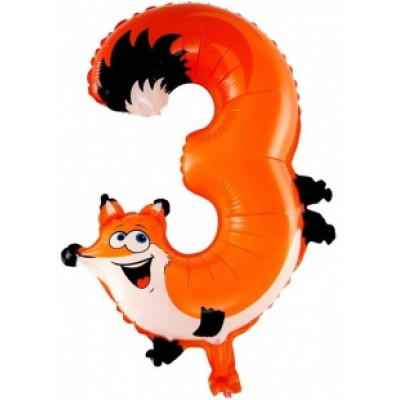 Шар с клапаном (16''/41 см) Мини-цифра, 3 Лиса, 1 шт. Шар с клапаном (16''/41 см) Мини-цифра, 3 Лиса, 1 шт.