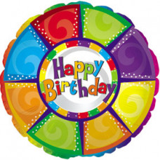 Шар Круг 46 см. - happy birthday цветные дольки Шар Круг 46 см. - happy birthday цветные дольки