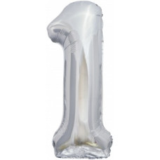 Шар (34''/86 см) Цифра, 1 ЭКО, Серебро, 1 шт. в уп.