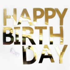 Гирлянда буквы 250см. - Happy Birthday, Золото, Металлик