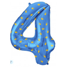 Шар (34''/86 см) Цифра, 4 Золотые короны, Голубой, 1 шт. в уп.
