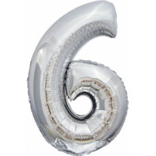 Шар (34''/86 см) Цифра, 6 ЭКО, Серебро, 1 шт. в уп.