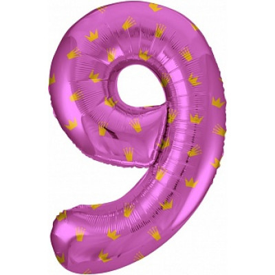 Шар (34''/86 см) Цифра, 9 Золотые короны, Розовый, 1 шт. в уп. ЛИКВИДАЦИЯ Шар (34''/86 см) Цифра, 9 Золотые короны, Розовый, 1 шт. в уп. ЛИКВИДАЦИЯ
