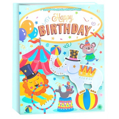 Пакет подарочный 3D, Happy Birthday, Детский праздник, Дизайн №2, Металлик, 41*31*12 см, 1 шт.