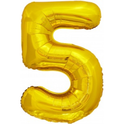 Шар (34''/86 см) Цифра, 5 ЭКО, Золото, 1 шт. в уп.