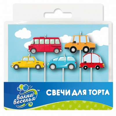 Свеча Фигура, Любимые машинки, 6 см, 5 шт. с держат. Свеча Фигура, Любимые машинки, 6 см, 5 шт. с держат.