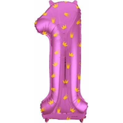 Шар (34''/86 см) Цифра, 1 Золотые короны, Розовый ЛИКВИДАЦИЯ Шар (34''/86 см) Цифра, 1 Золотые короны, Розовый ЛИКВИДАЦИЯ