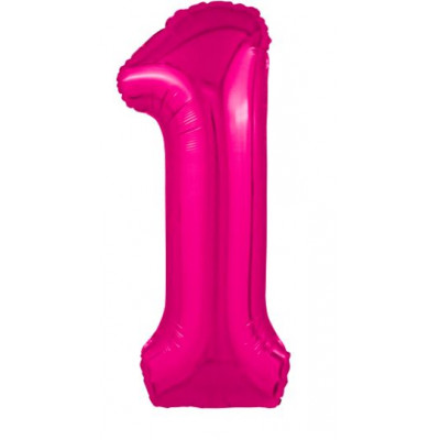 Шар (40''/102 см) Цифра, 1 Slim, Фуксия, малиновая 1 шт. в уп.