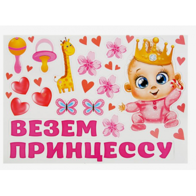 Набор магнитов на авто «Везем принцессу!», на выписку, 29,7 х 42 см Набор магнитов на авто «Везем принцессу!», на выписку, 29,7 х 42 см