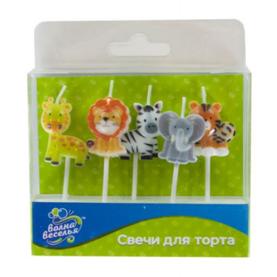 Свеча Фигура, Животные джунглей, 5 см, 5 шт. с держат.